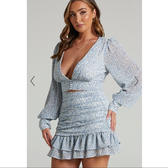 NWOT Showpo 2 piece ruffle skirt set w/ Cropped Blouse - Picture 4 of 15